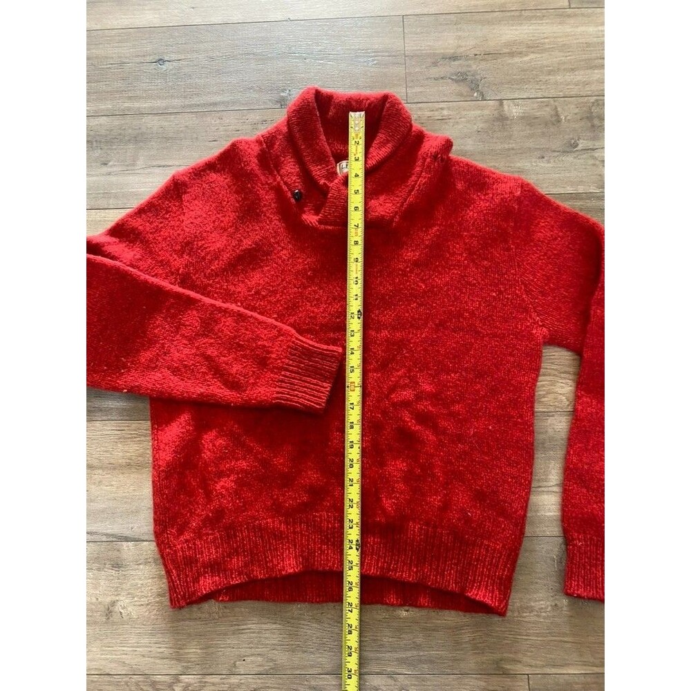 Vintage LL Bean Mens M Wool Chunky Cowl Neck Fisherman Sweater RED USA 80s - Picture 4 of 9